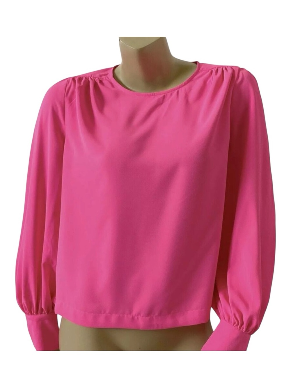 Marled Reunited Clothing Blouse Womens Small Hot Pink Cropped Balloon Sleeve NWT